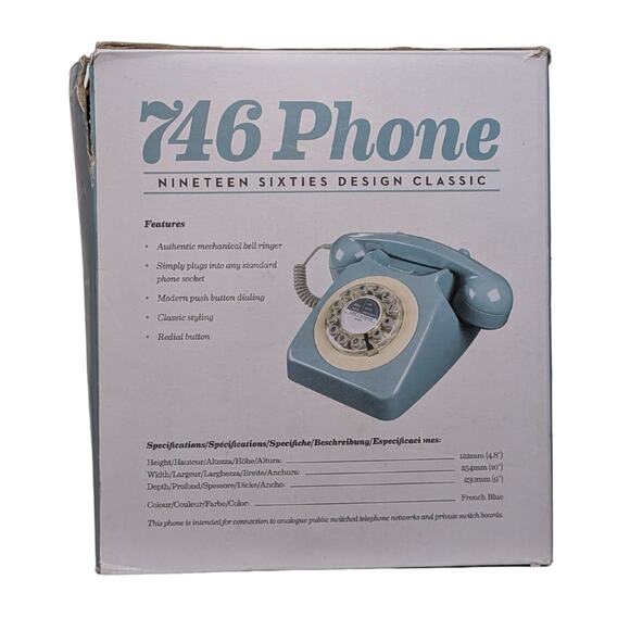 Wild & Wolf 746 Rotary Design Retro Corded Landline Telephone Blue - NEW - Picture 6 of 7